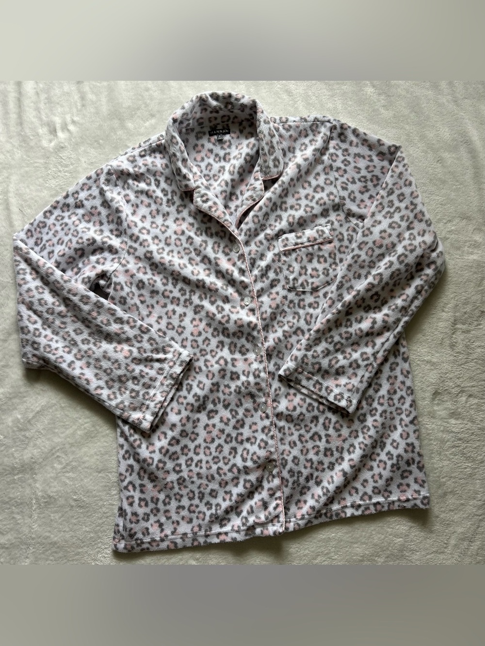 Hannah Pink & Gray Cheetah Print Pajama Top – Size Small